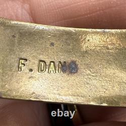 Vintage Native American Brass Cuff Bracelet Crushed Stone Signed F Dan 7 READ