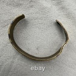 Vintage Native American Brass Cuff Bracelet Crushed Stone Signed F Dan 7 READ