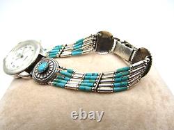 Vintage Native American Carlise Jewelry Sterling Silver Turquoise Watch Bracelet