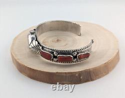 Vintage Native American Coral Cuff Watch Sterling Silver Signed Jewelry Sz 7.25