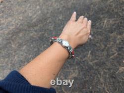 Vintage Native American Coral Cuff Watch Sterling Silver Signed Jewelry Sz 7.25