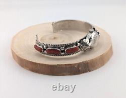 Vintage Native American Coral Cuff Watch Sterling Silver Signed Jewelry Sz 7.25