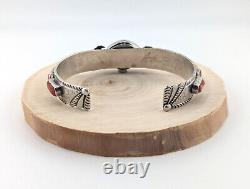 Vintage Native American Coral Cuff Watch Sterling Silver Signed Jewelry Sz 7.25