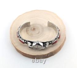 Vintage Native American Coral Cuff Watch Sterling Silver Signed Jewelry Sz 7.25