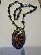 Vintage Native American Coral Shadowbox Necklace Sterling Silver
