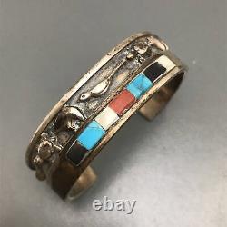 Vintage Native American Cuff Bracelet. Sterling Silver. Zuni Jewelry