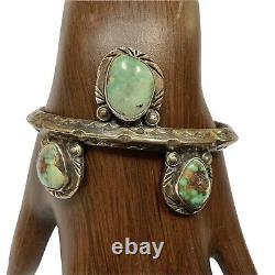 Vintage Native American Cuff Bracelet Turquoise Sterling Silver Hand Stamped
