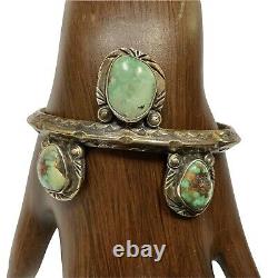 Vintage Native American Cuff Bracelet Turquoise Sterling Silver Hand Stamped