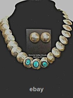 Vintage Native American EDE Necklace & Earrings Sterling Silver & Turquoise NEW