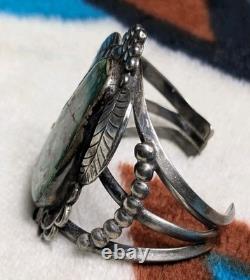 Vintage Native American Green Turquoise Sterling Silver Cuff 90g Total Weight
