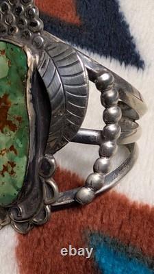 Vintage Native American Green Turquoise Sterling Silver Cuff 90g Total Weight