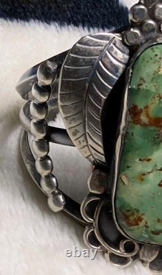 Vintage Native American Green Turquoise Sterling Silver Cuff 90g Total Weight