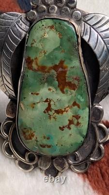 Vintage Native American Green Turquoise Sterling Silver Cuff 90g Total Weight