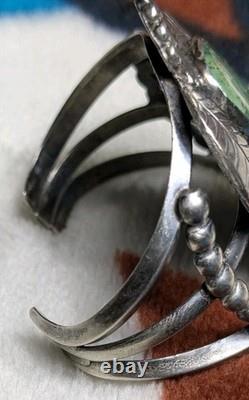 Vintage Native American Green Turquoise Sterling Silver Cuff 90g Total Weight