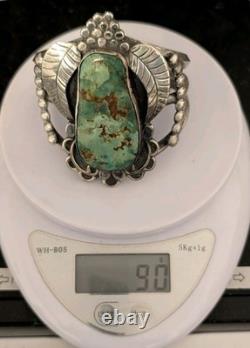 Vintage Native American Green Turquoise Sterling Silver Cuff 90g Total Weight
