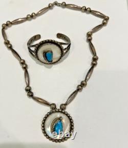 Vintage Native American Hallmarked Sterling & Turquoise Bracelet & Necklace Set