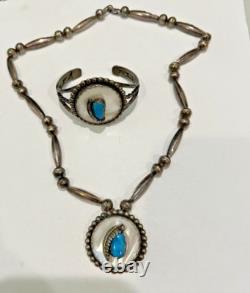 Vintage Native American Hallmarked Sterling & Turquoise Bracelet & Necklace Set