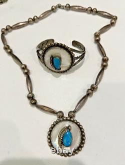 Vintage Native American Hallmarked Sterling & Turquoise Bracelet & Necklace Set