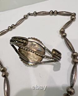 Vintage Native American Hallmarked Sterling & Turquoise Bracelet & Necklace Set