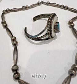 Vintage Native American Hallmarked Sterling & Turquoise Bracelet & Necklace Set