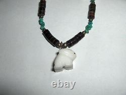 Vintage Native American Hand Carved Stones Rabbits Fetish Necklace Jewelry NICE