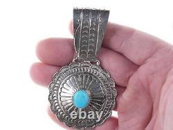 Vintage Native American Hand Stamped Sterling Turquoise Pendant