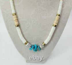 Vintage Native American Heishi Shell Turquoise 20 Necklace
