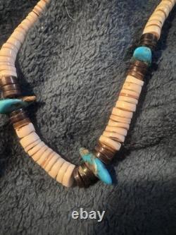 Vintage Native American Heishi Shell and Turquoise Necklace