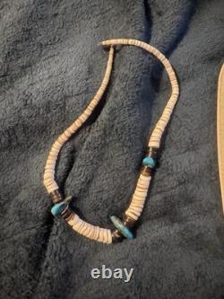 Vintage Native American Heishi Shell and Turquoise Necklace