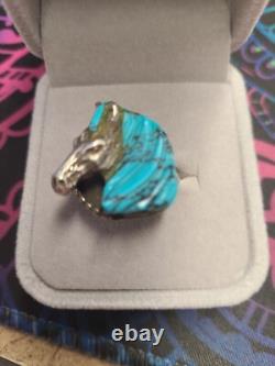 Vintage Native American Hopi Johnny Blue Jay Silver Turquoise Horse Head Pendant