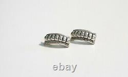 Vintage Native American Indian Jewelry Sterling Silver Ribbed Earrings Thomas Ch