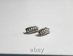 Vintage Native American Indian Jewelry Sterling Silver Ribbed Earrings Thomas Ch