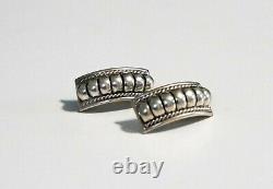 Vintage Native American Indian Jewelry Sterling Silver Ribbed Earrings Thomas Ch