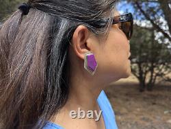 Vintage Native American Inlay Stud Earrings Charoite Stone Handmade Jewelry