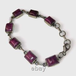 Vintage Native American Jewelry 925 Silver Purple Spiny Oyster Link Bracelet