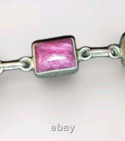Vintage Native American Jewelry 925 Silver Purple Spiny Oyster Link Bracelet