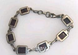 Vintage Native American Jewelry 925 Silver Purple Spiny Oyster Link Bracelet