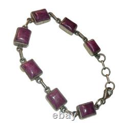 Vintage Native American Jewelry 925 Silver Purple Spiny Oyster Link Bracelet