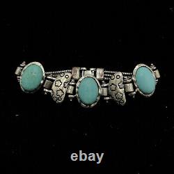 Vintage Native American Jewelry Bracelet Chain Tuquoise Stones Sterling Silver