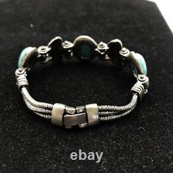 Vintage Native American Jewelry Bracelet Chain Tuquoise Stones Sterling Silver