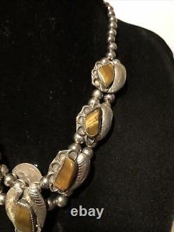 Vintage Native American Jewelry & Genuine TIGER EYE Squash Blossom Necklace, 70