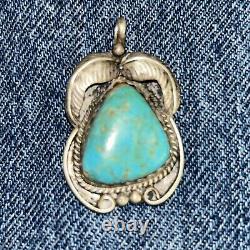 Vintage Native American Jewelry Jade Stone Silver Necklace Pendant OOP