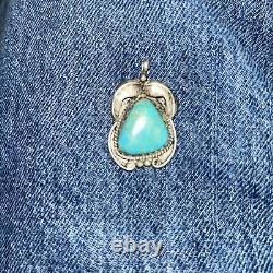 Vintage Native American Jewelry Jade Stone Silver Necklace Pendant OOP