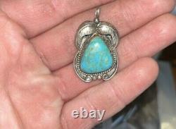 Vintage Native American Jewelry Jade Stone Silver Necklace Pendant OOP