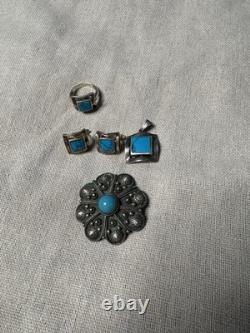 Vintage Native American Jewelry Lot Brooch Pendant Cuff Links And Ring