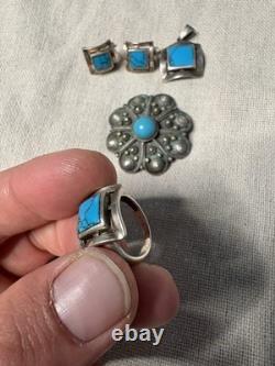 Vintage Native American Jewelry Lot Brooch Pendant Cuff Links And Ring