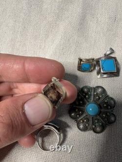 Vintage Native American Jewelry Lot Brooch Pendant Cuff Links And Ring