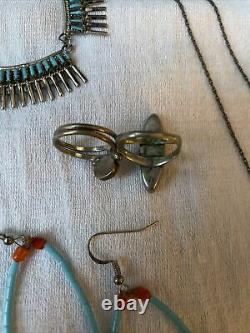 Vintage Native American Jewelry Lot Sterling Silver Turquoise Onyx Opal 62g