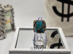 Vintage Native American Jewelry Ring 925 Silver with Large Centered Turquoise 9.5