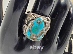 Vintage Native American Jewelry Ring 925 Silver with Large Centered Turquoise 9.5